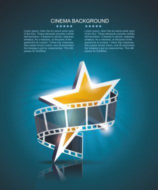 Film strip roll with gold star. Vector cinema background. clipart