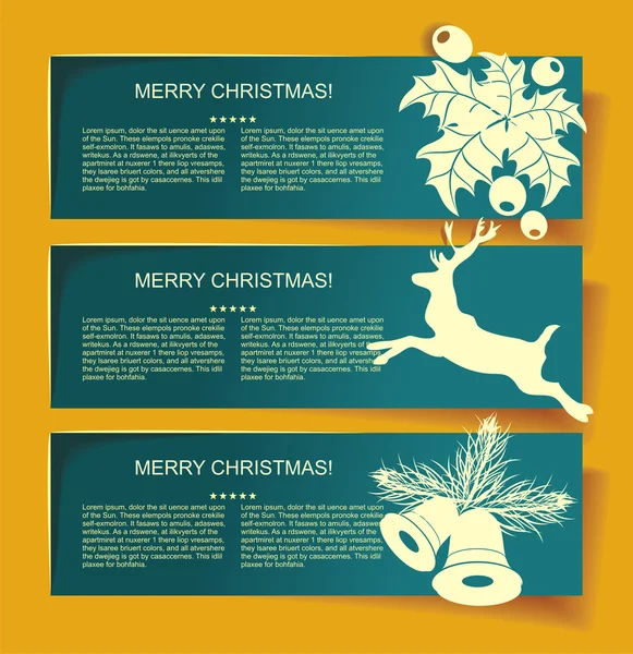 Beautiful Christmas banners with reindeer, mistletoe, holly and — Stock Vector