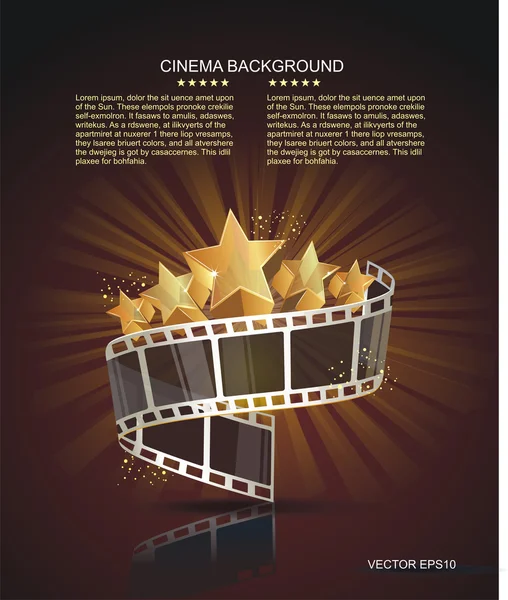 Rouleau de bande de film avec étoiles d'or. Fond de cinéma vectoriel . — Image vectorielle