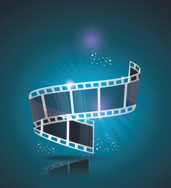 Altın yıldızlı film şeridi. Vektör sinema arka planı.