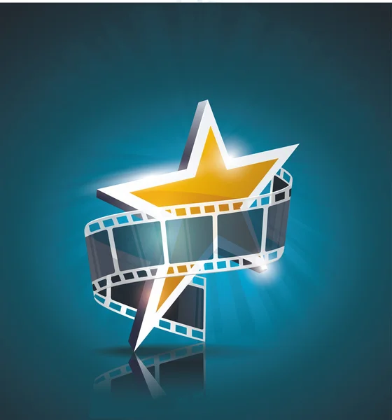 Rollo de tira de película con estrella de oro. Fondo de cine vectorial. — Vector de stock