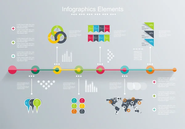 Tijd lijn ontwerpsjabloon met diagram set. — Stockvector