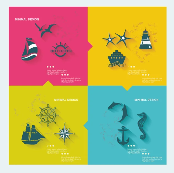 Set de etiquetas de mar, diseño plano — Archivo Imágenes Vectoriales