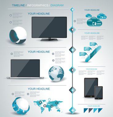 Modern Infographic, zaman çizelgesi, Mobil alışveriş kavramı.