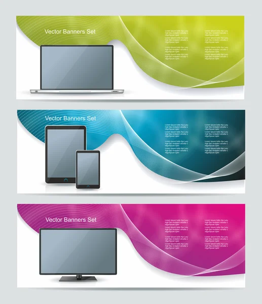 Kolekce banner design s smartphone, tablet pc, notebooku a — Stockový vektor