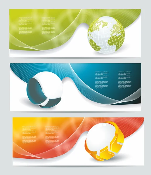 Samling banner design med glaskulor och globe — Stock vektor