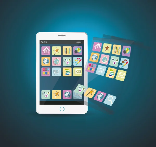 Smartphone con Cloud of Application Icons — Vettoriale Stock