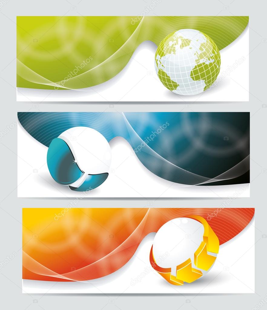 Collection banner design with glass balls and globe