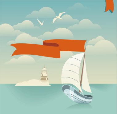 Eski deniz manzaralı poster. 