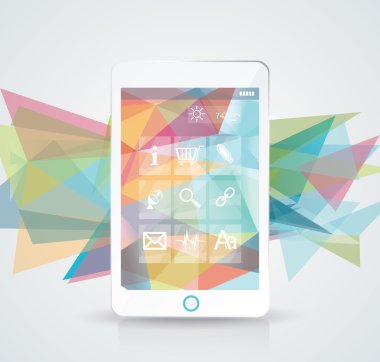Geometrik arka planı olan mükemmel detaylı modern akıllı telefon.