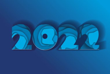 2022 Mutlu yıllar. Mavi geometrik katmanlardan soyut vektör sayıları tasarımı.