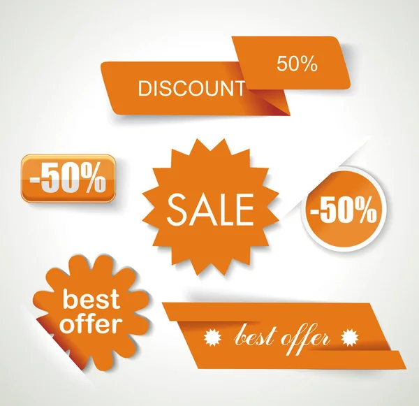 Orange Labels Template Set Sale Discount Theme — Stock Vector