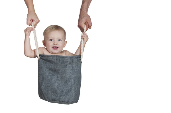 Criança em um saco — Fotografia de Stock
