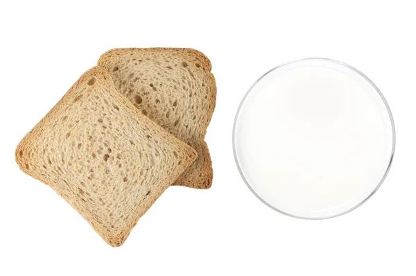 Glas Milch und Brotscheiben — Stockfoto