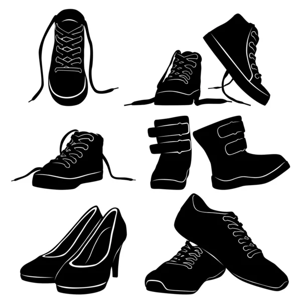 Kolaż sylwetki czarne buty — Wektor stockowy