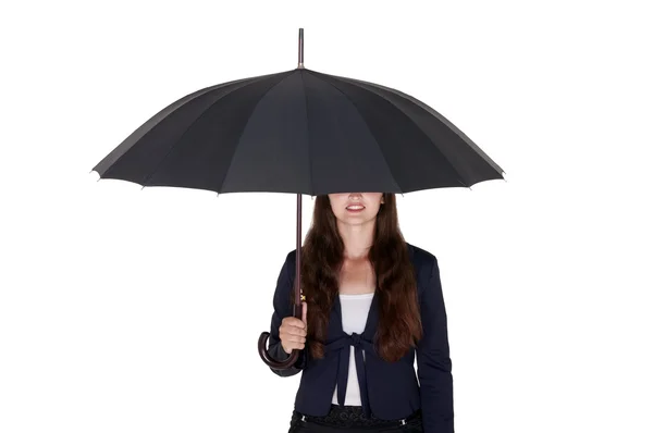 Business woman under a black umbrella — Stock Photo, Image