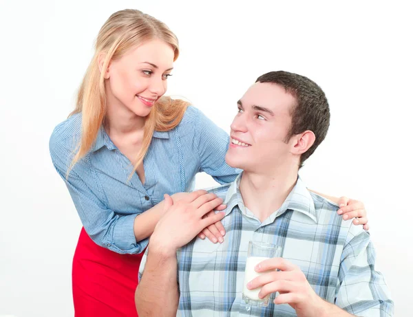 Wife gives her husband a meal — Stock Photo, Image