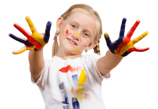 Girl with painted hands — Stock Photo, Image