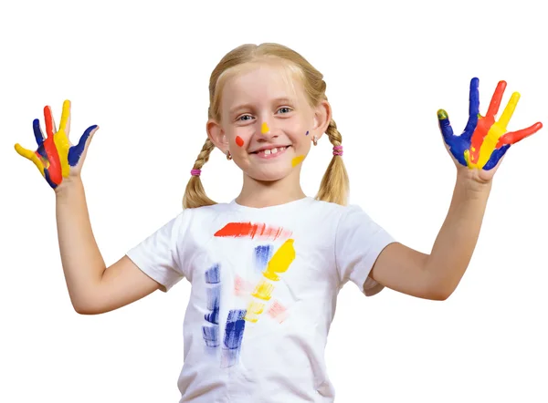 Menina com as mãos pintadas — Fotografia de Stock