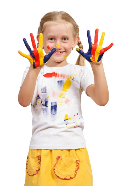 Menina com as mãos pintadas — Fotografia de Stock