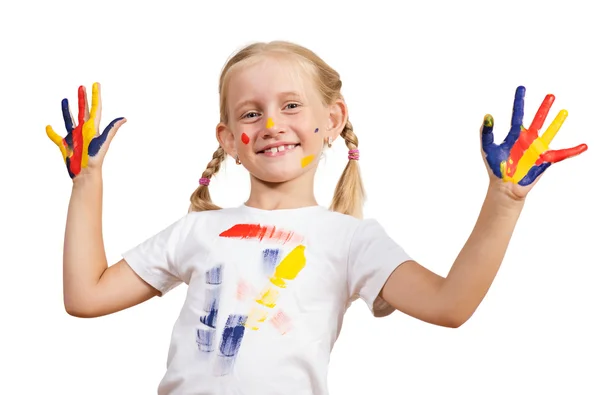 Girl with painted hands — Stock Photo, Image