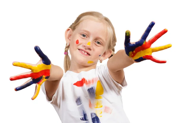 Menina com as mãos pintadas — Fotografia de Stock