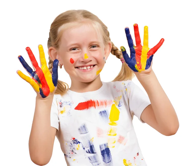 Girl with painted hands — Stock Photo, Image