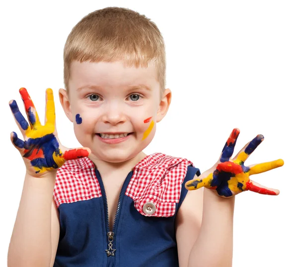 Menino com as mãos pintadas — Fotografia de Stock