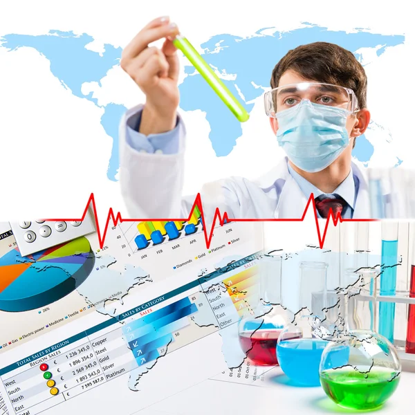 Collage with scientist in laboratory — Stock Photo, Image