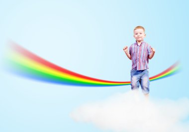 atlama bulutlar ve gökkuşağı çocuk