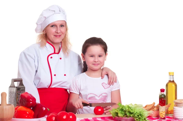 Moeder en dochter koken diner — Stockfoto