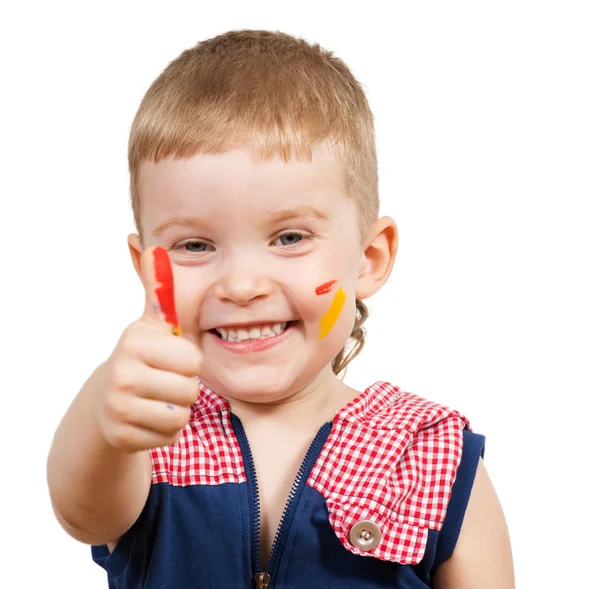 Niño con las manos pintadas — Foto de Stock