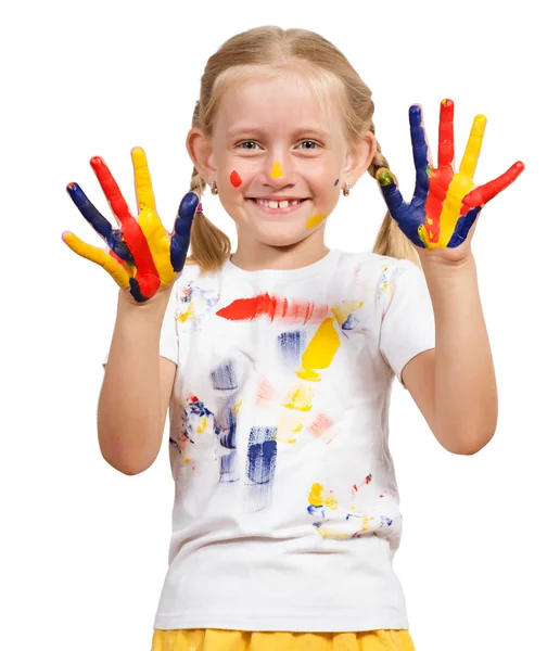 Girl with painted hands — Stock Photo, Image