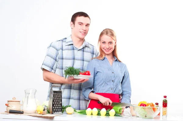 Couple of cooking together — Stock Photo, Image