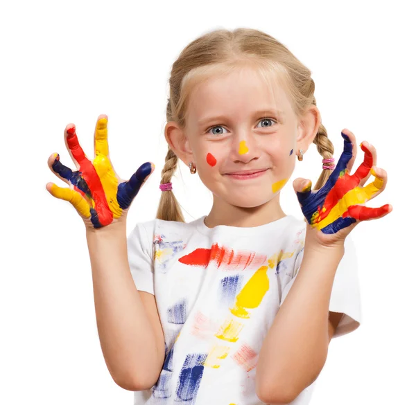 Dziewczyna z malowanymi rękami — Zdjęcie stockowe