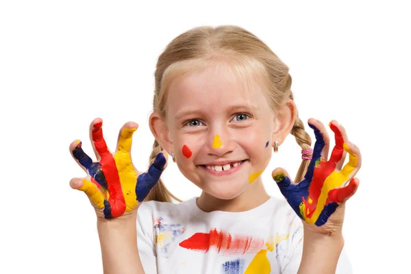 Girl with painted hands — Stock Photo, Image