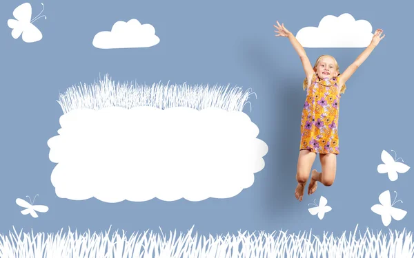 Girl jumping in a color dress — Stock Photo, Image