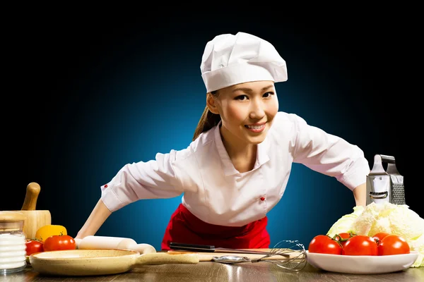 Portrait Asian woman cooks — Stock Photo, Image