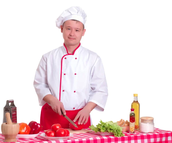 Hombre guapo cocinando en la cocina en casa — Foto de Stock