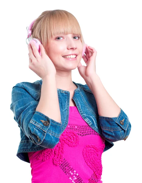 Young attractive woman listing to music — Stock Photo, Image