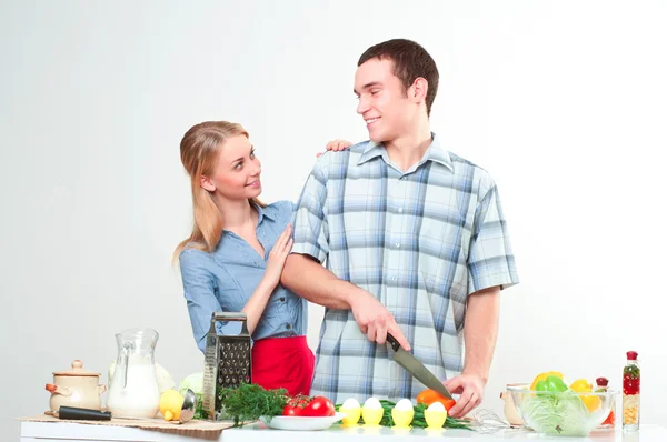 Couple of cooking together — Stock Photo, Image