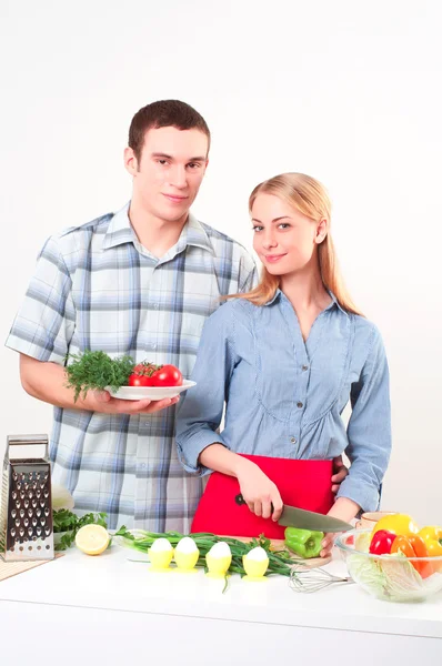 Couple of cooking together — Stock Photo, Image