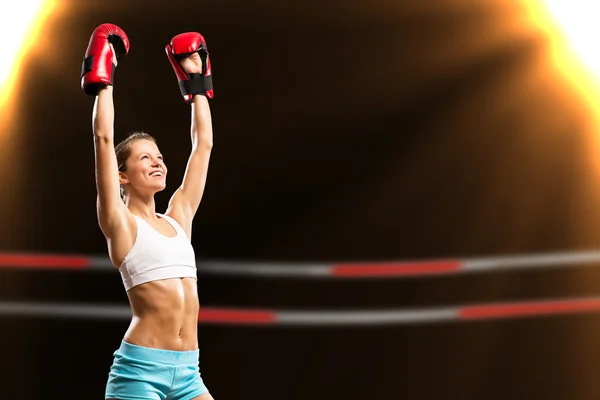 Female boxer winner — Stock Photo, Image