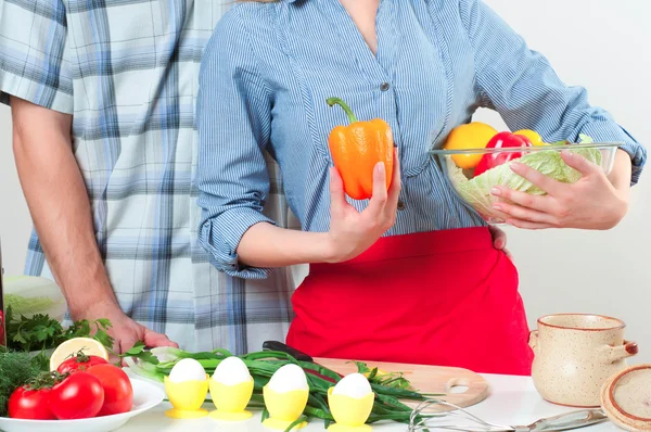 Couple of cooking together — Stock Photo, Image