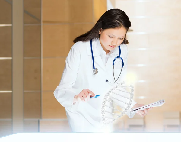 Mujer joven haciendo investigación — Foto de Stock