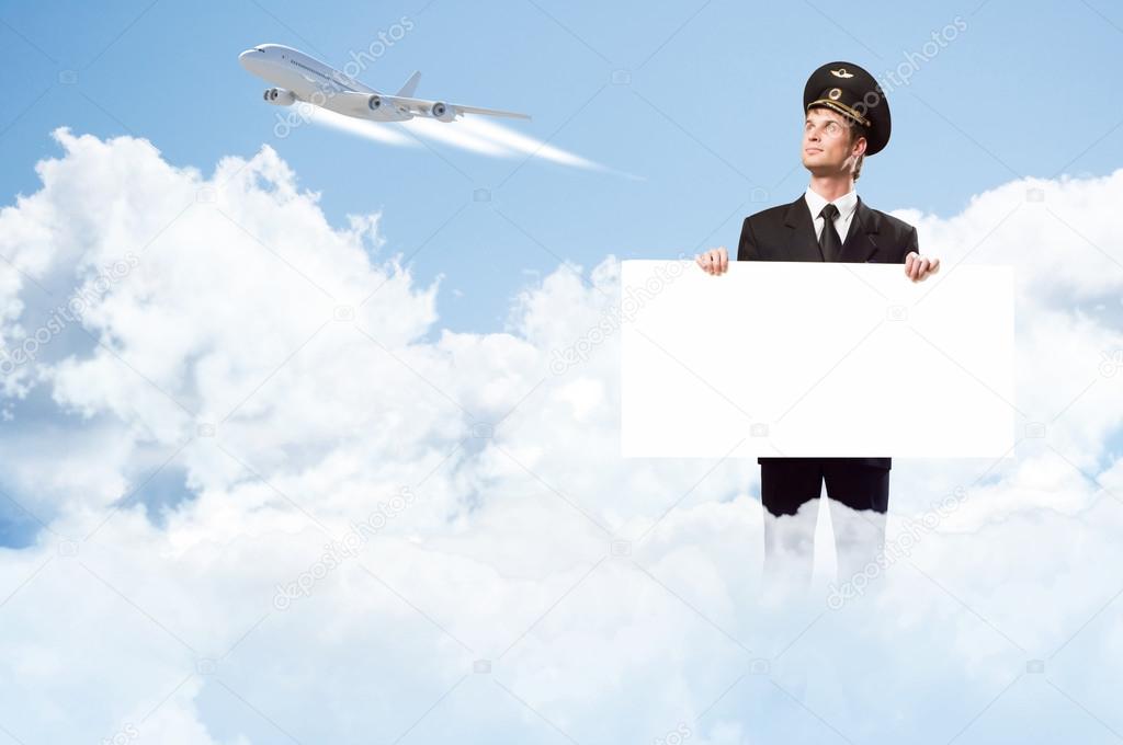 pilot in the form of holding an empty billboard