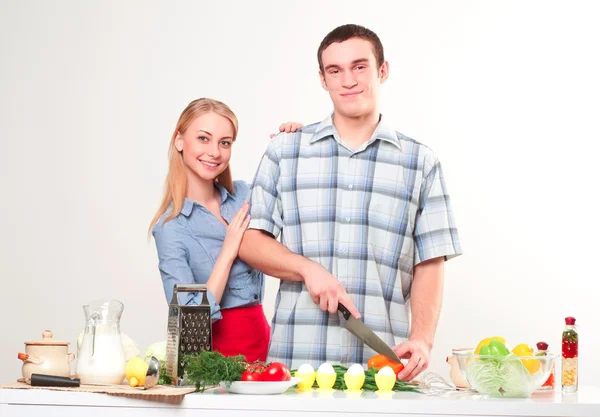 Couple of cooking together — Stock Photo, Image