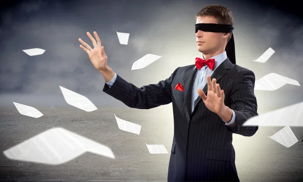 Young blindfolded man — Stock Photo, Image