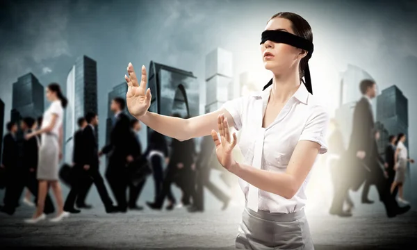 Young blindfolded woman — Stock Photo, Image