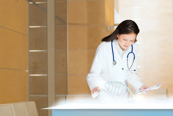 Mujer joven haciendo investigación — Foto de Stock